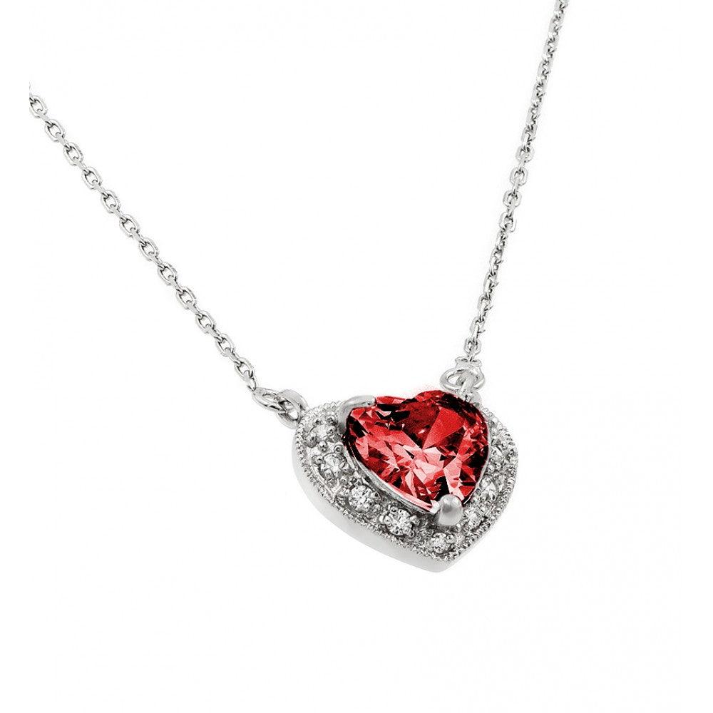 Rhodium Plated 925 Sterling Silver CZ Heart Birthstone Necklace
