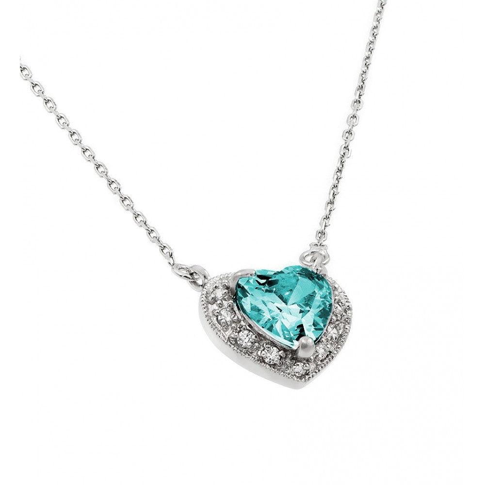 Rhodium Plated 925 Sterling Silver CZ Heart Birthstone Necklace