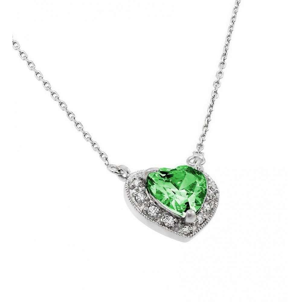 Rhodium Plated 925 Sterling Silver CZ Heart Birthstone Necklace