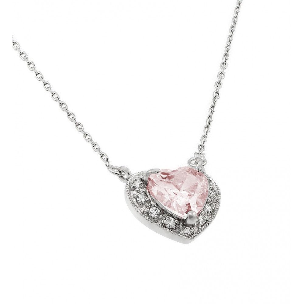 Rhodium Plated 925 Sterling Silver CZ Heart Birthstone Necklace