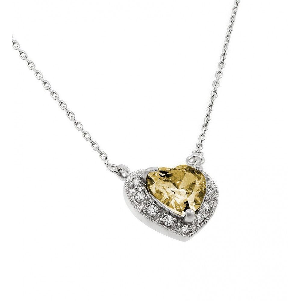 Rhodium Plated 925 Sterling Silver CZ Heart Birthstone Necklace