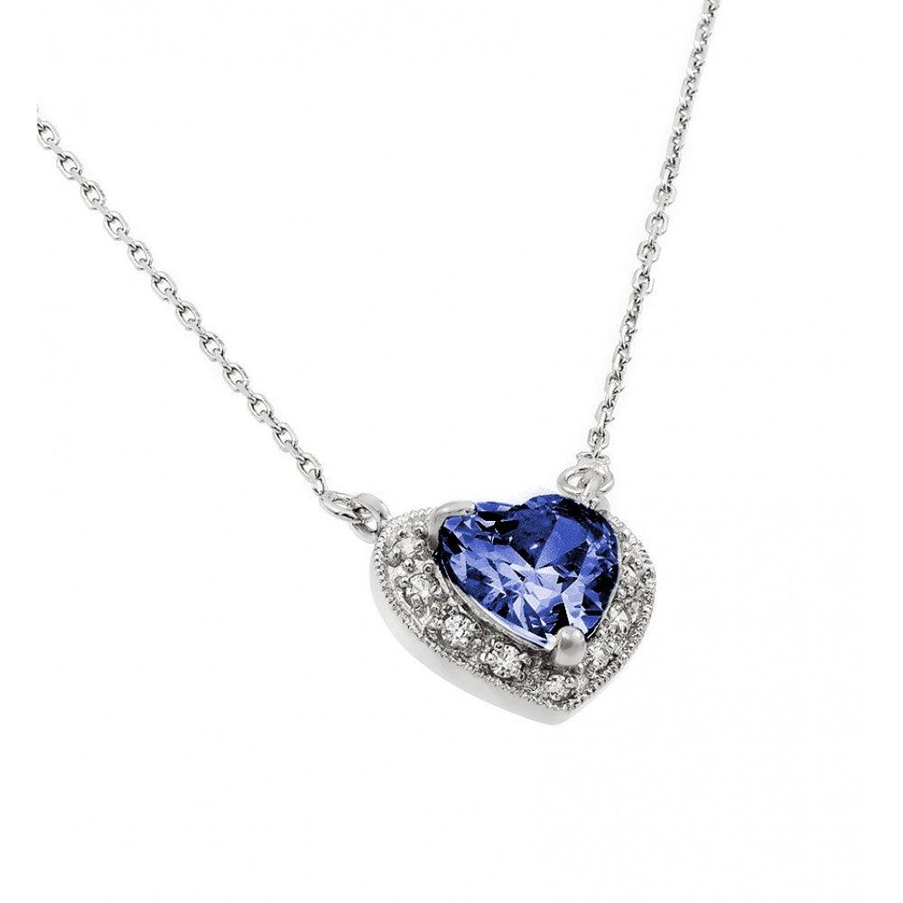 Rhodium Plated 925 Sterling Silver CZ Heart Birthstone Necklace