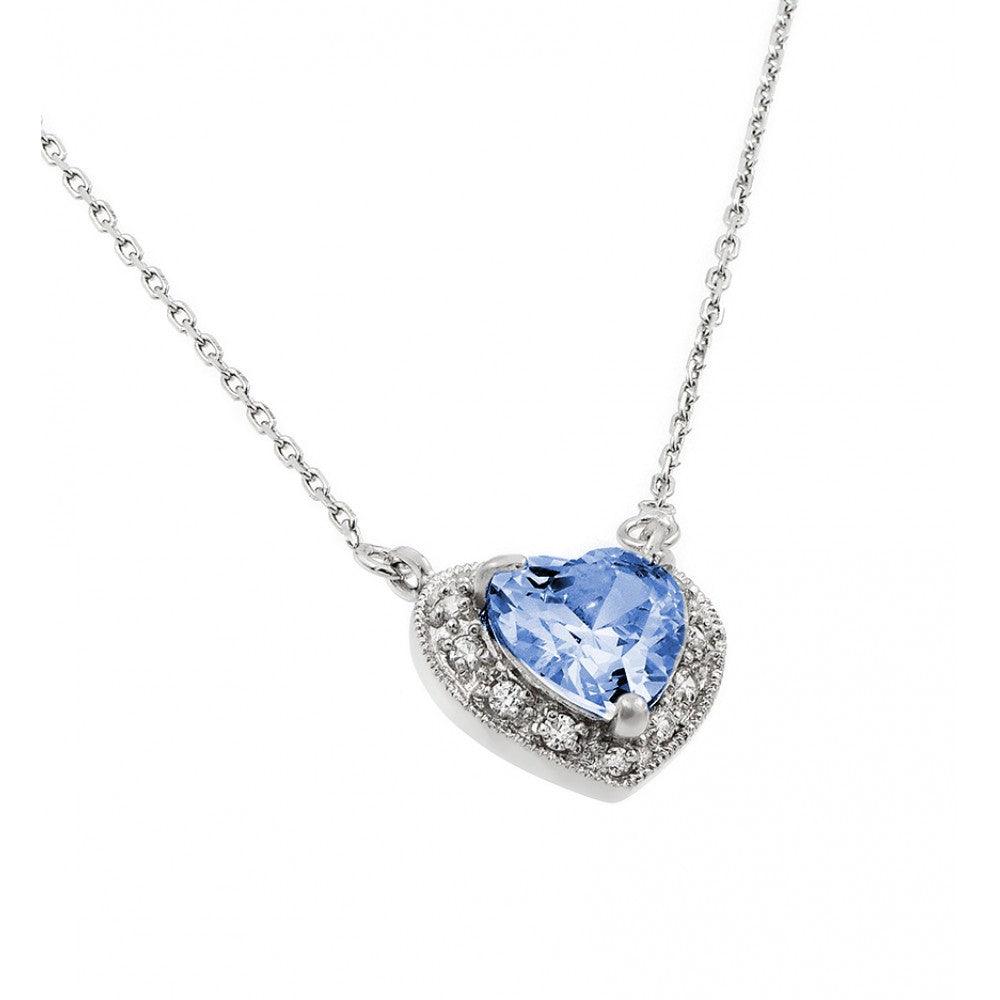 Rhodium Plated 925 Sterling Silver CZ Heart Birthstone Necklace