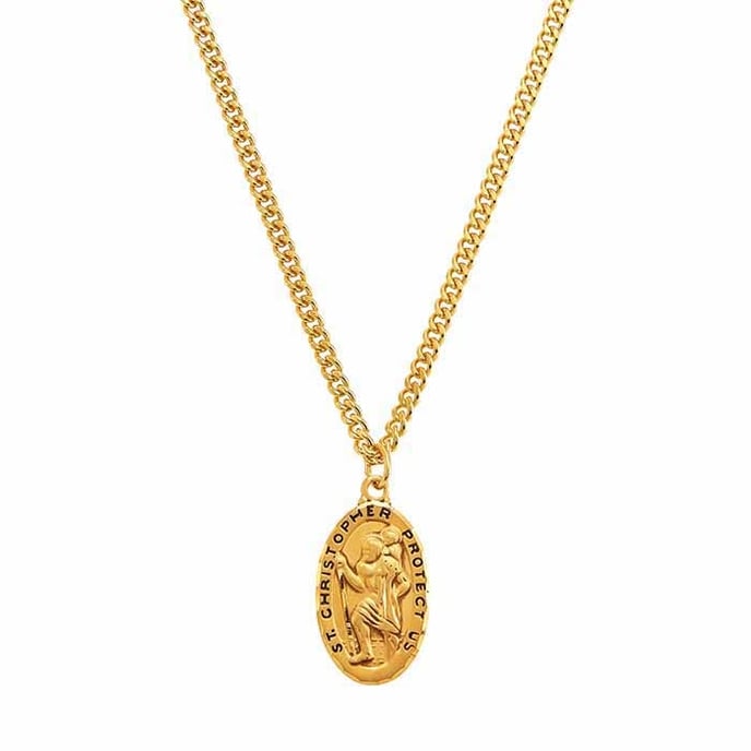 Gold-Plated Sterling Silver & Stainless Steel St. Christopher Medallion Necklace