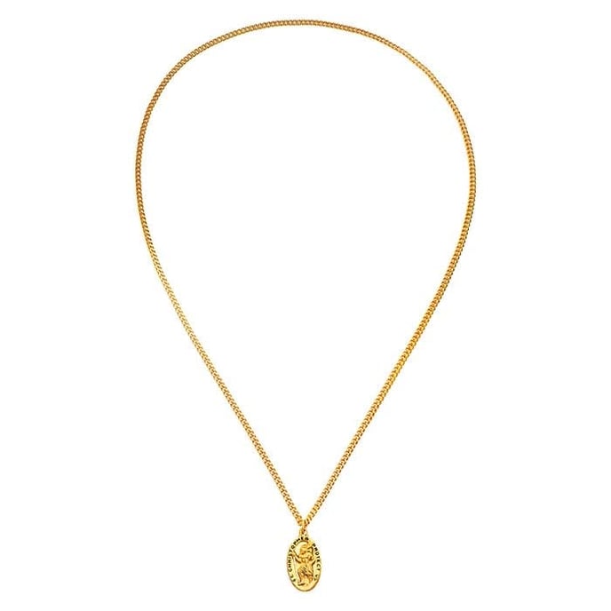 Gold-Plated Sterling Silver & Stainless Steel St. Christopher Medallion Necklace
