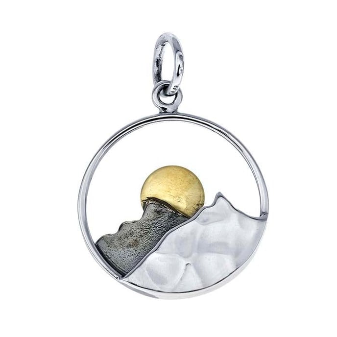 Sterling Silver Moonrise Over Mountains Pendant