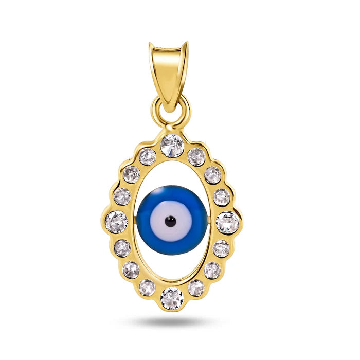 14 Karat Yellow Gold Evil Eye Clear CZ Pendant