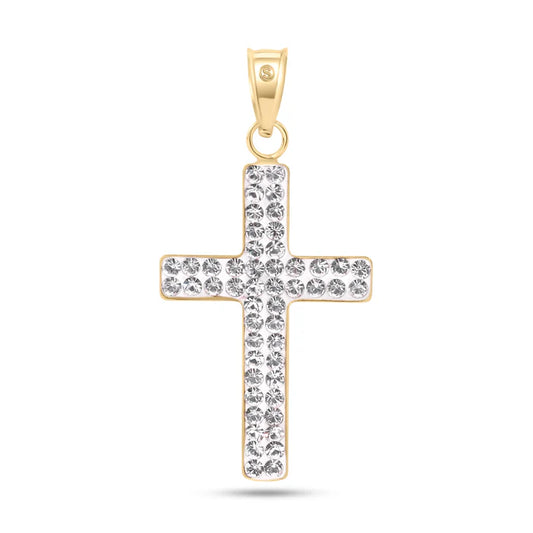 14 Karat Yellow Gold 2 Sided Patterned Cross Clear CZ Pendant