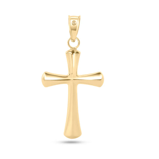 14 Karat Yellow Gold 2 Sided Plain Hollow Tube Cross Pendant