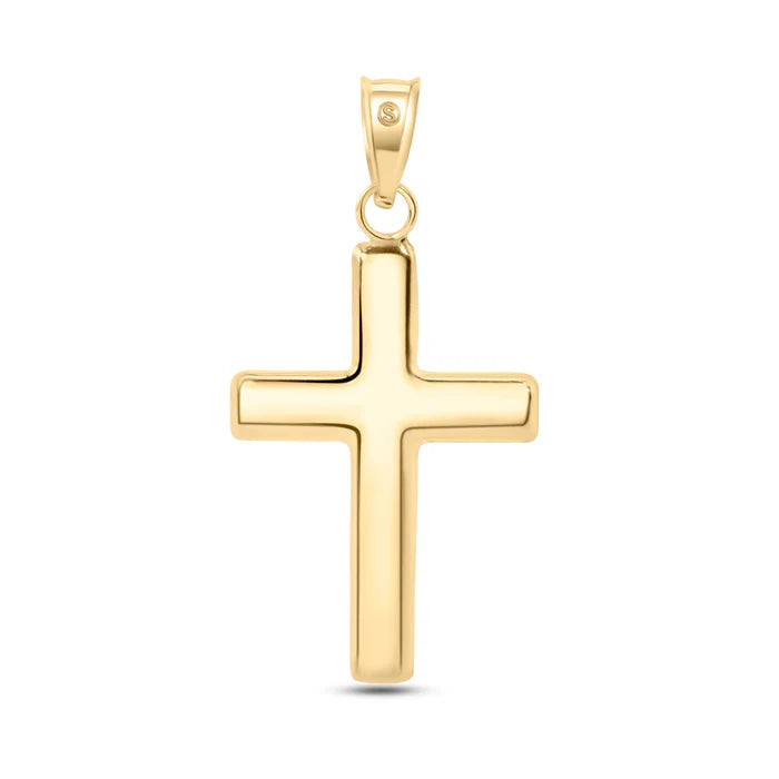 14 Karat Yellow Gold Plain Hollow Tube Cross Pendant