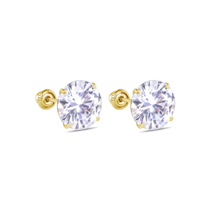 14 Karat Yellow Gold Round Moissanite Stud Screw Back Earring