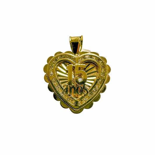 14 Karat Yellow Gold Heart Diamond Cut CZ Quinceañera Pendant