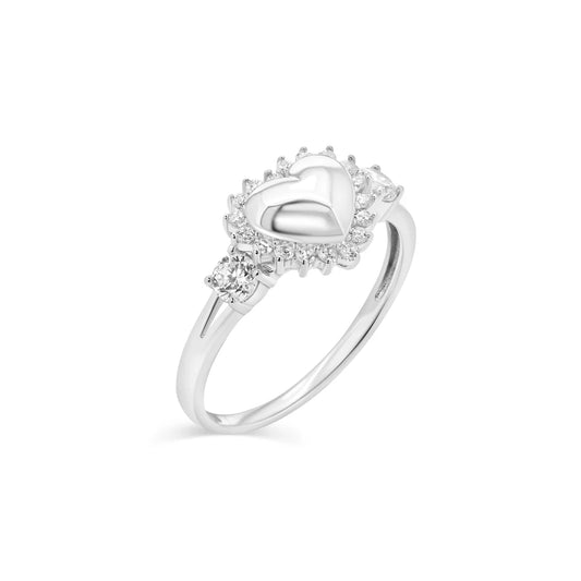 925 Sterling Silver Heart 9mm x 10mm Clear CZ Ring