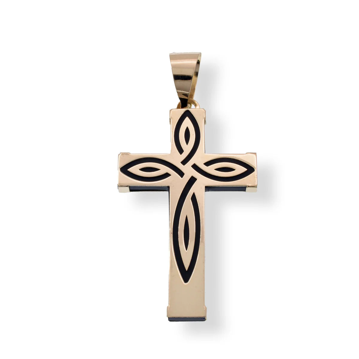 14 Karat Yellow Gold Celtic Accented Cross Black Enamel 15.9mm x 20.5mm Pendant