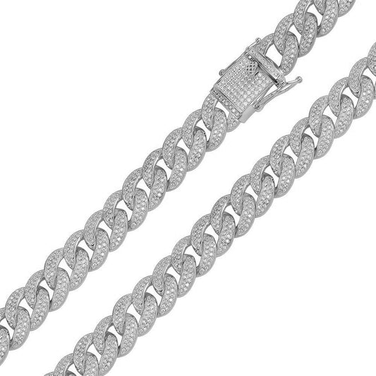 925 Sterling Silver CZ Encrusted Curb Chain or Bracelet 11.7mm