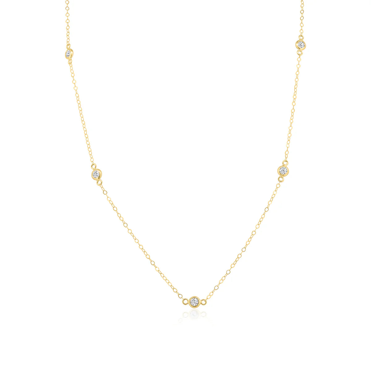 14 Karat Yellow Gold Clear CZ Round Charm Link Necklace