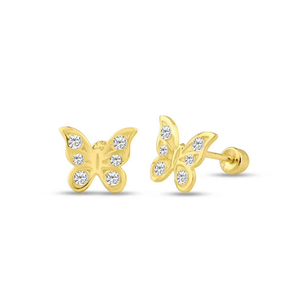 14 Karat Yellow Gold Butterfly CZ Screw Back Stud Earring