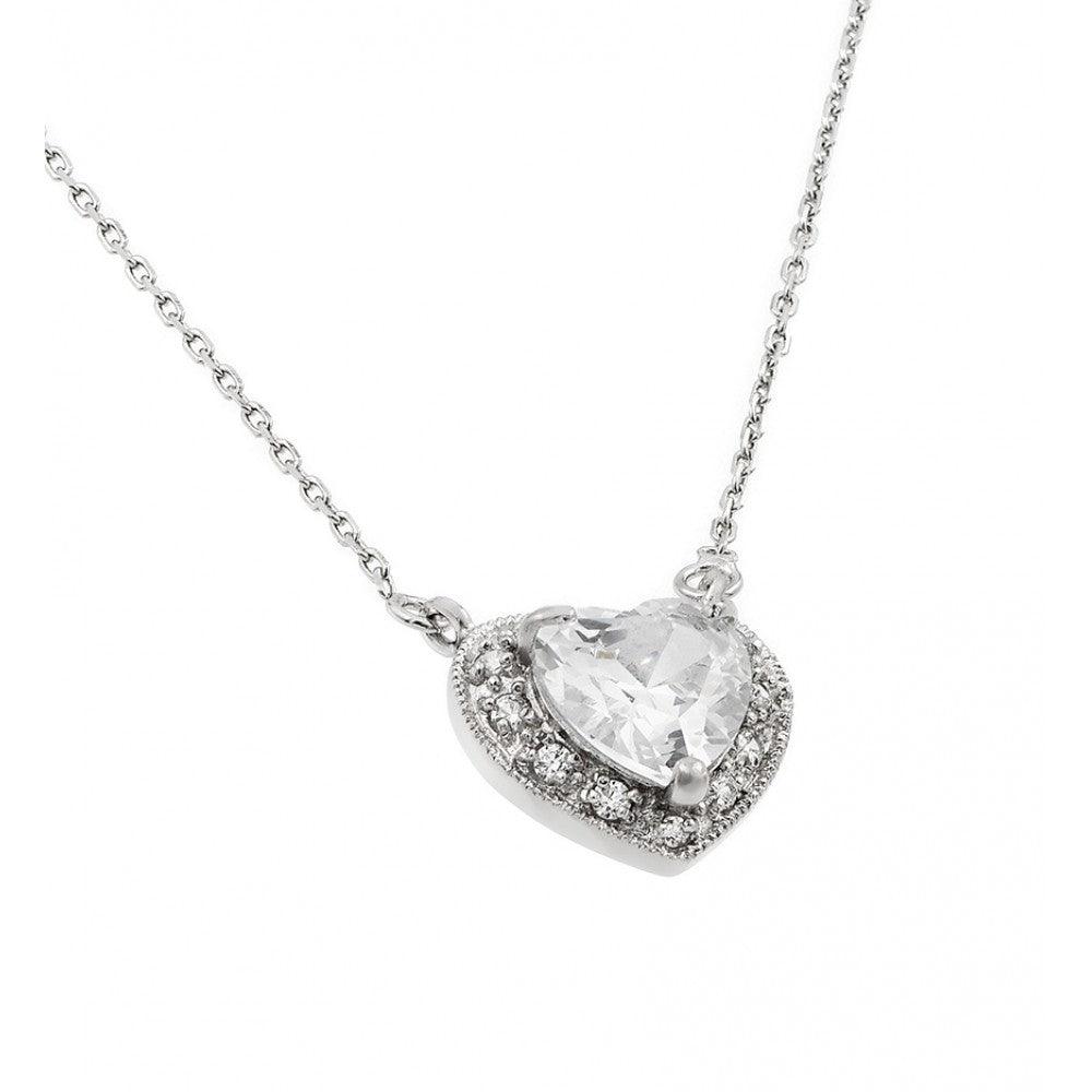 Rhodium Plated 925 Sterling Silver CZ Heart  Birthstone Necklace