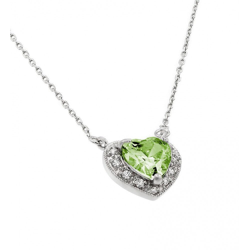 Rhodium Plated 925 Sterling Silver CZ Heart  Birthstone Necklace