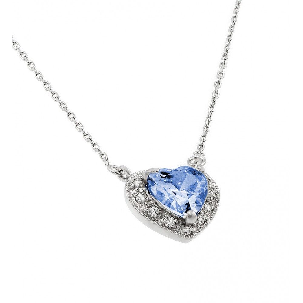 Rhodium Plated 925 Sterling Silver CZ Heart  Birthstone Necklace