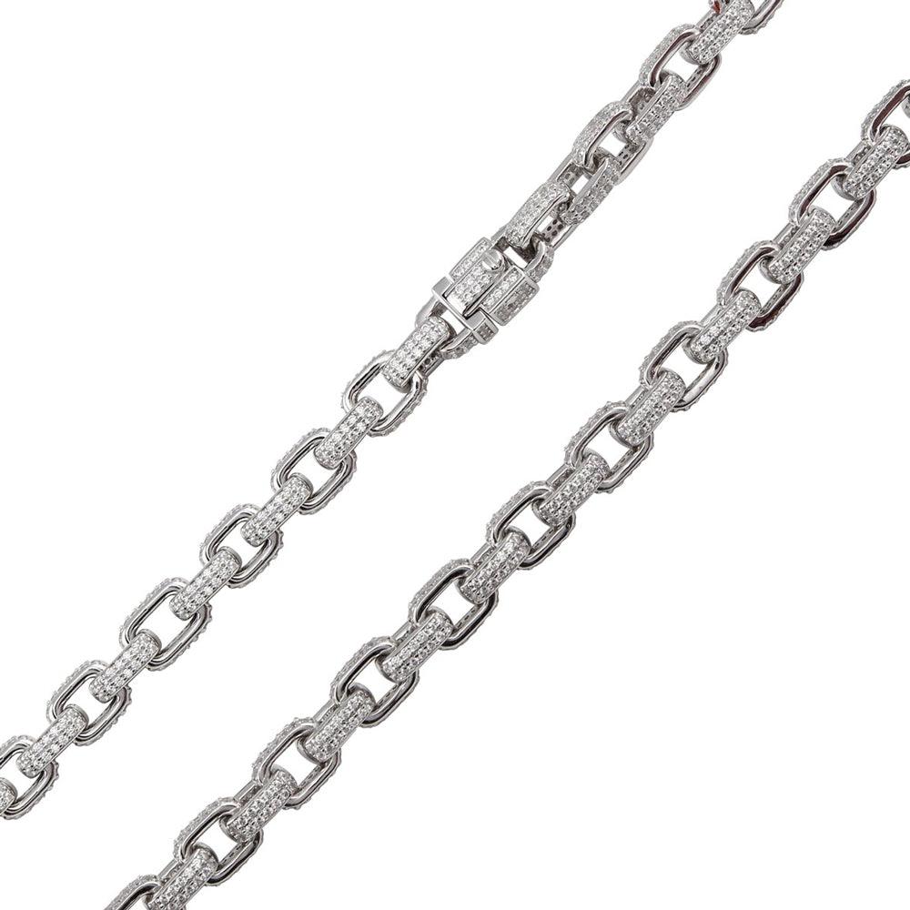 925 Sterling Silver CZ Encrusted Micro Pave Link Chain or Bracelet 8.9mm