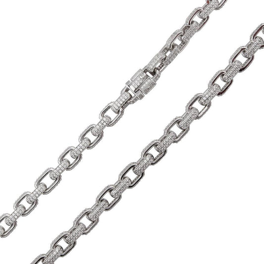 925 Sterling Silver CZ Encrusted Micro Pave Link Chain or Bracelet 8.9mm