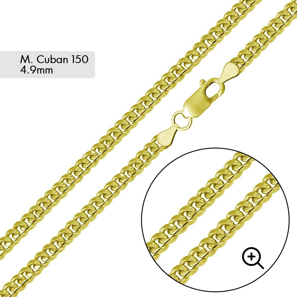 Gold Plated 925 Sterling Silver Miami Cuban 150 Chain Link 4.9mm