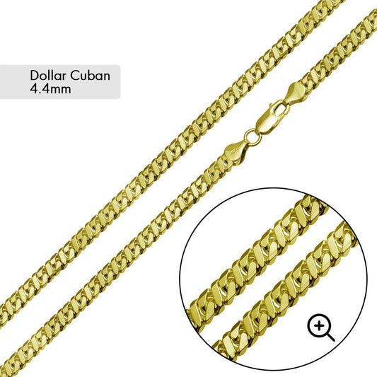 Gold Plated 925 Sterling Silver Dollar Miami Cuban Chain 4.4mm