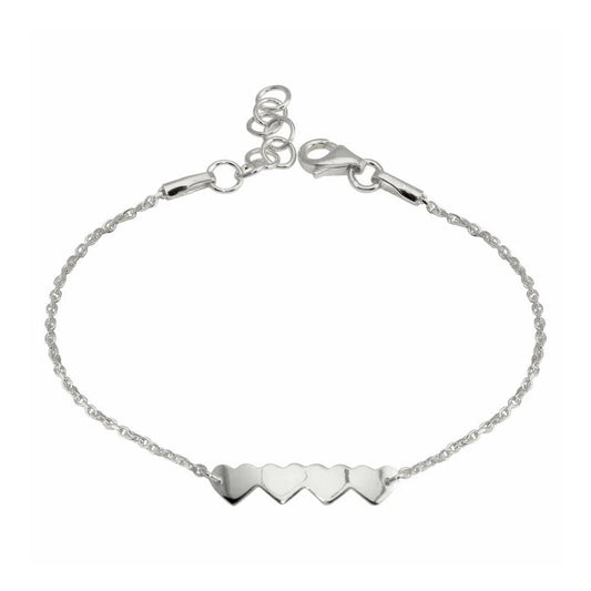 Rhodium Plated 925 Sterling Silver 4 Hearts Chain Bracelet