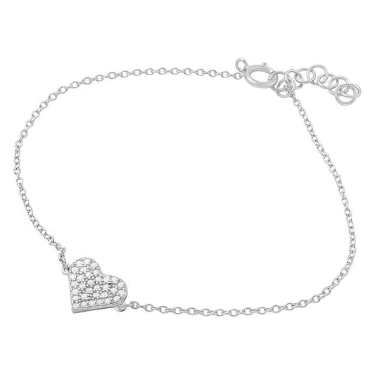 Silver 925 Rhodium Plated CZ Encrusted Hearts Bracelet