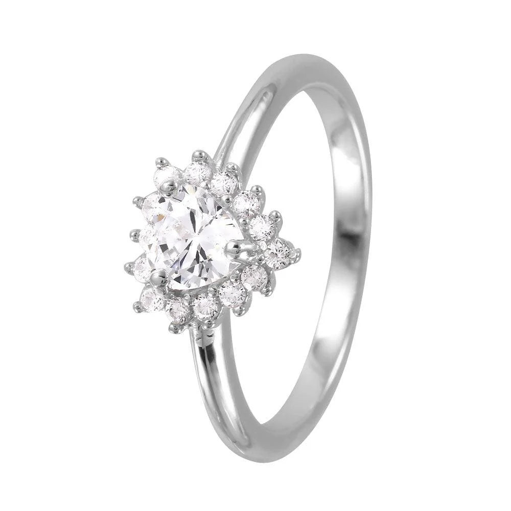 Silver 925 Rhodium Plated Heart CZ Bridal Ring