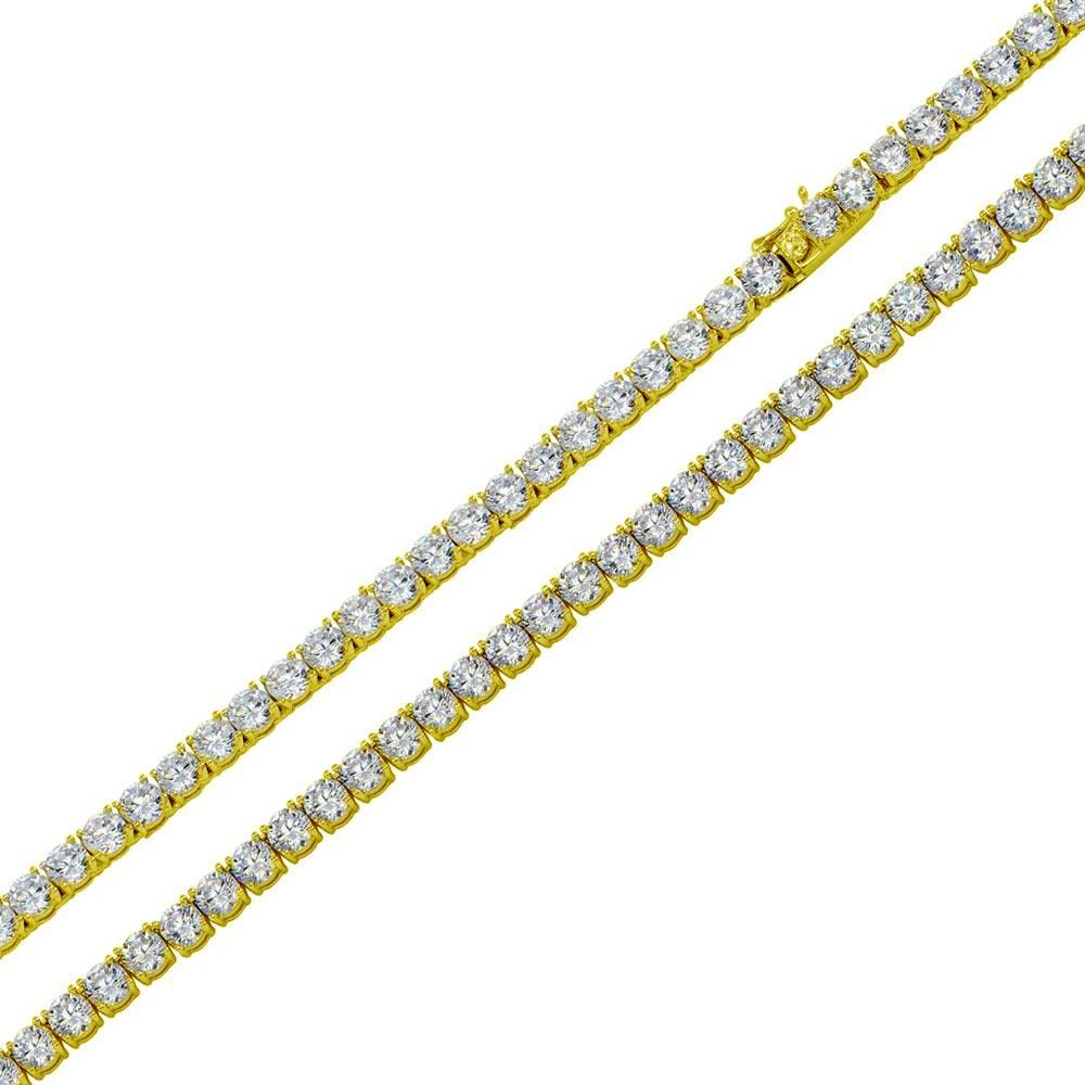 Gold Plated 925 Sterling Silver Round CZ Tennis Necklace and Bracelet 3mm