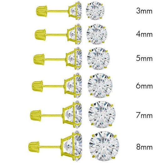 14 Karat Yellow Gold Round Moissanite Stud Screw Back Earring