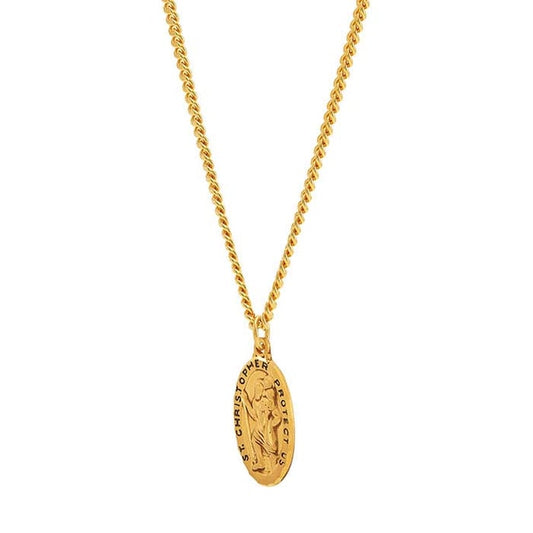 Gold-Plated Sterling Silver & Stainless Steel St. Christopher Medallion Necklace
