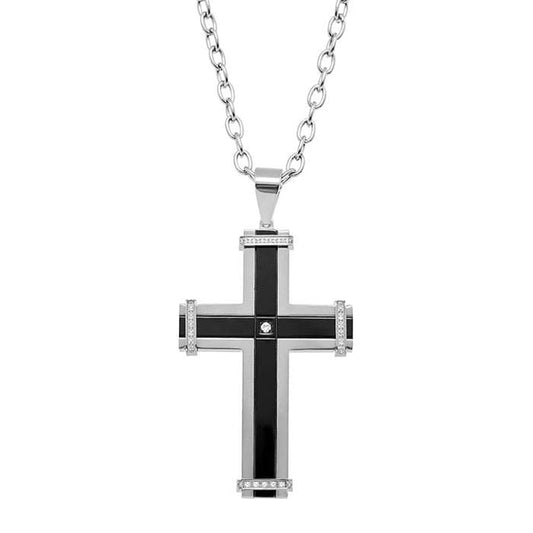 Black Stainless Steel CZ-Set Cross Necklace