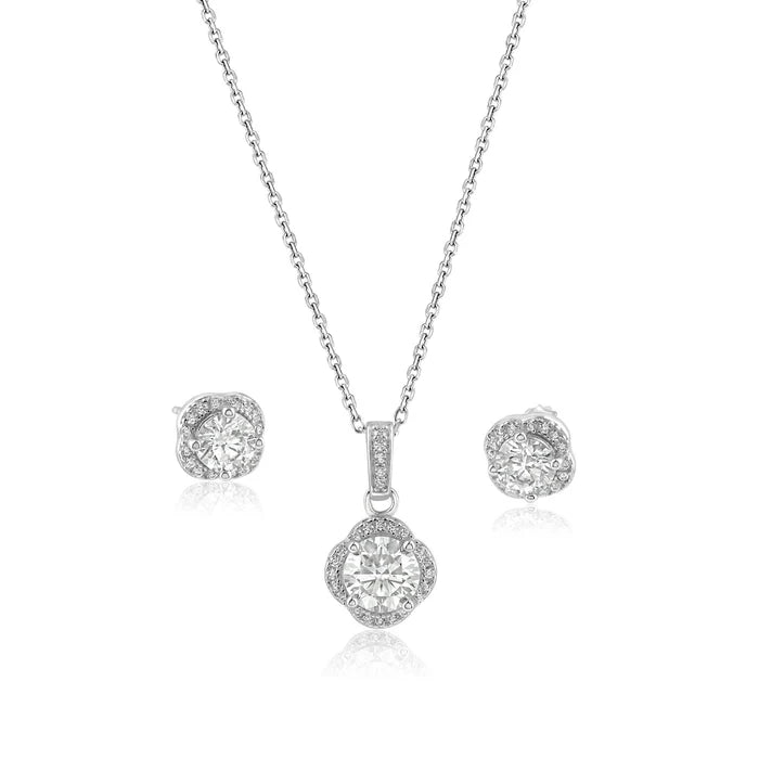 925 Sterling Silver Round Moissanite 0.5 Carat Earring and 1 Carat Necklace Sets