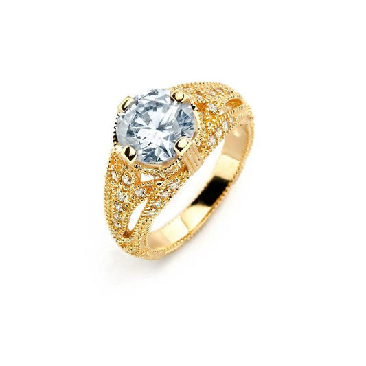 Silver 925 Gold Plated Clear Center CZ Bridal Ring